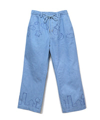 EMBROIDERY DENIM WIDE PANTS (LIGHT BLUE)