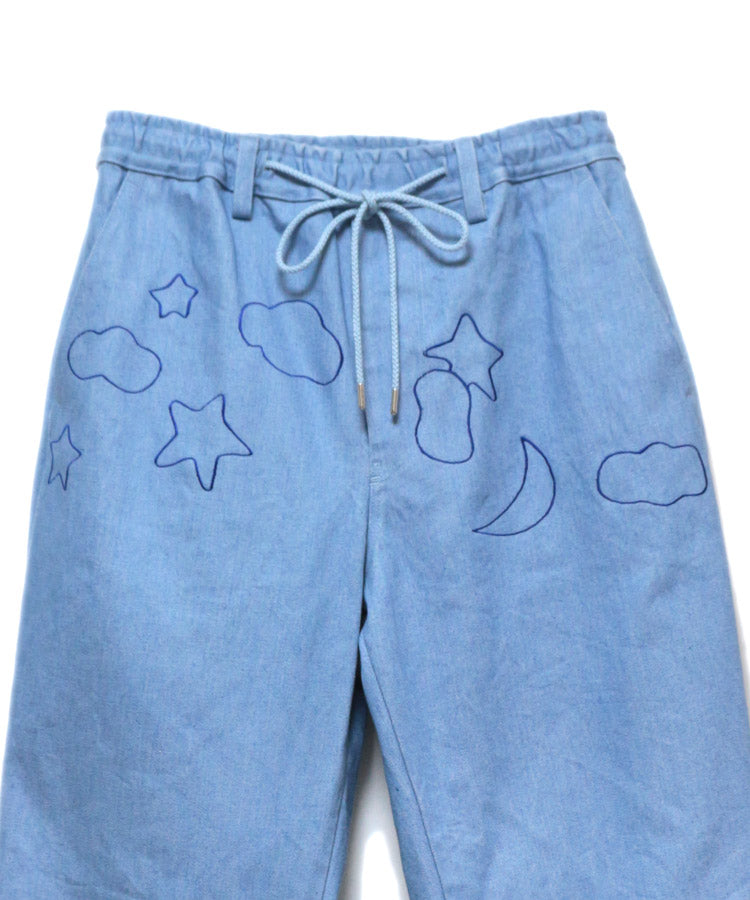 EMBROIDERY DENIM WIDE PANTS (LIGHT BLUE)