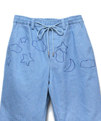 EMBROIDERY DENIM WIDE PANTS (LIGHT BLUE)
