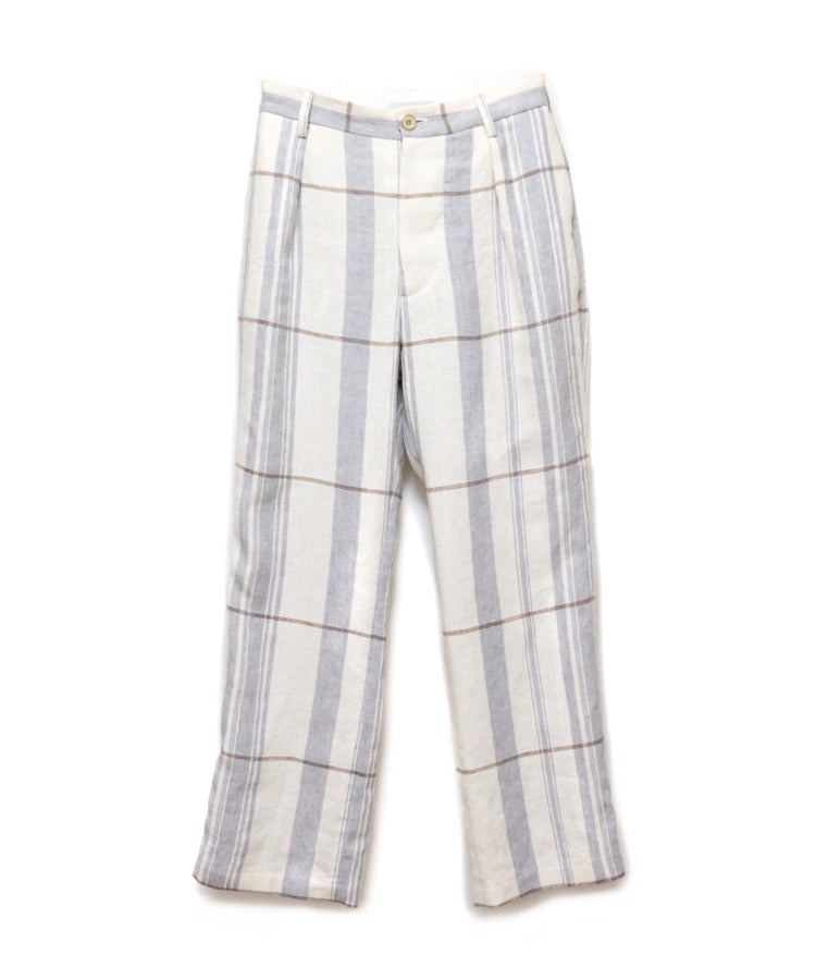 LINEN CHECK ONE TUCK SLACKS