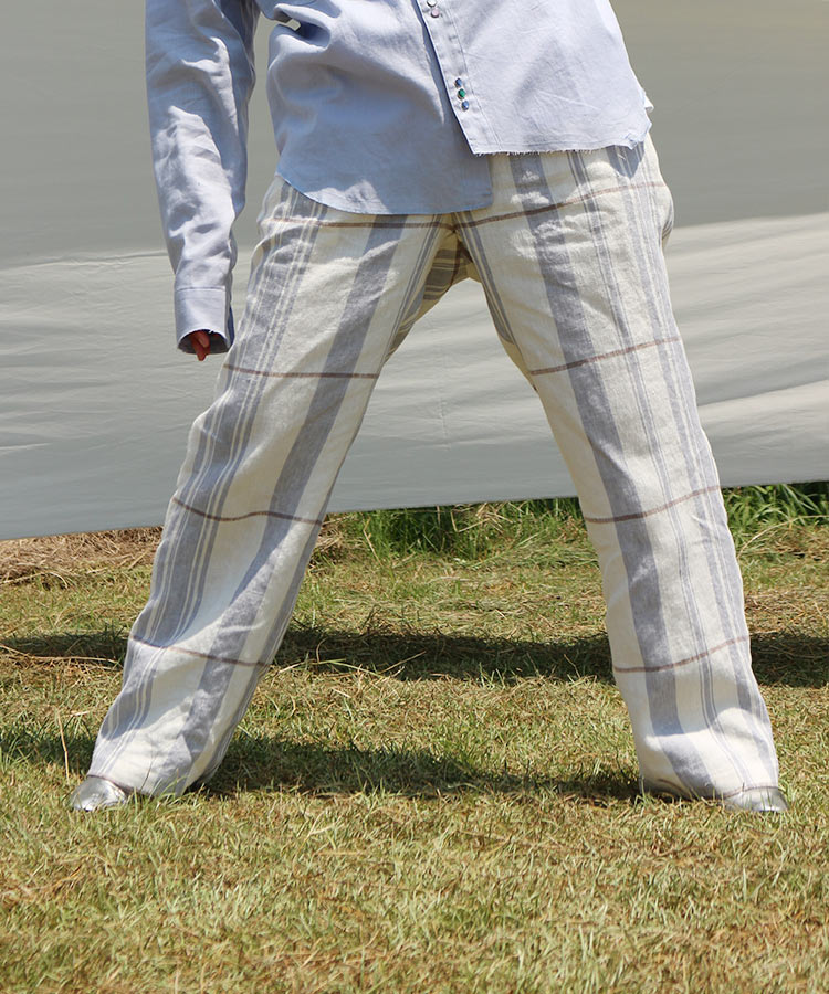 LINEN CHECK ONE TUCK SLACKS