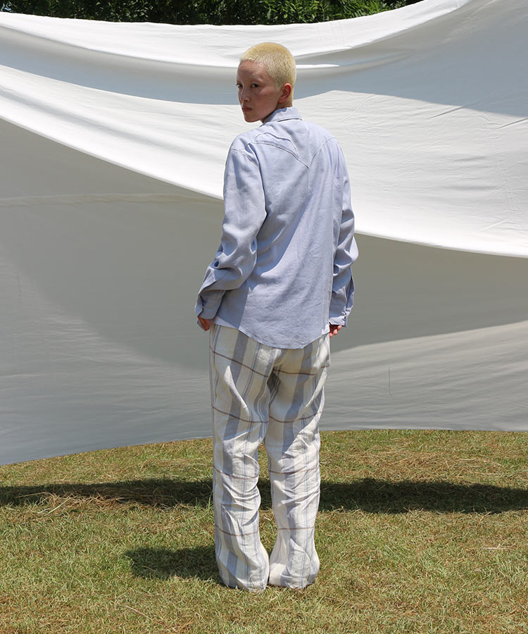 LINEN CHECK ONE TUCK SLACKS