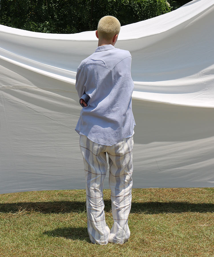 LINEN CHECK ONE TUCK SLACKS
