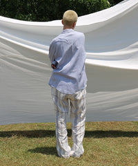 LINEN CHECK ONE TUCK SLACKS