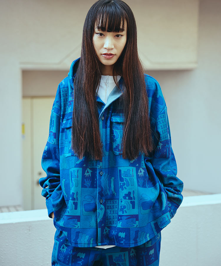 NIGHT PAINT FLEECE HOODED SHIRT