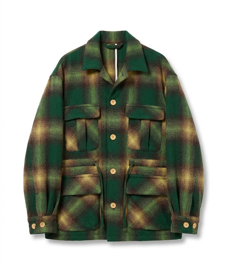 SHAGGY WOOL CHECK SAFARI JACKET