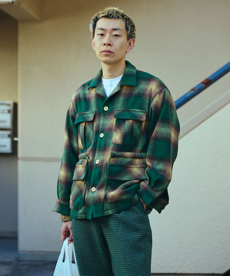 SHAGGY WOOL CHECK SAFARI JACKET