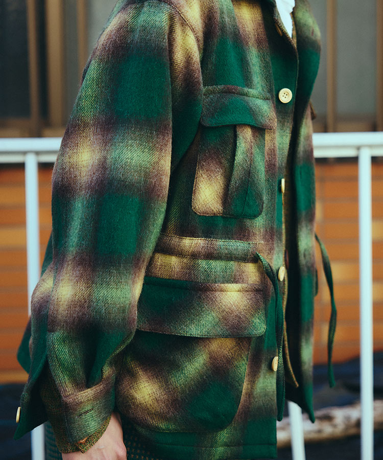 SHAGGY WOOL CHECK SAFARI JACKET