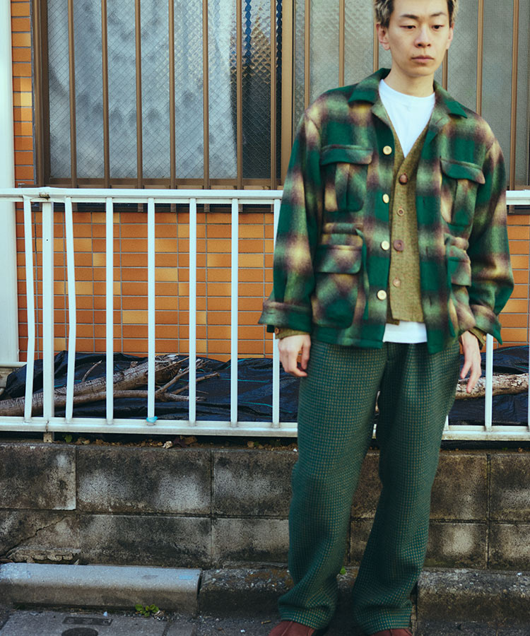 SHAGGY WOOL CHECK SAFARI JACKET