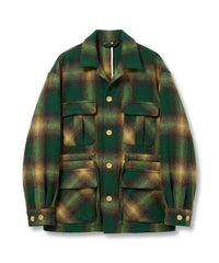 SHAGGY WOOL CHECK SAFARI JACKET