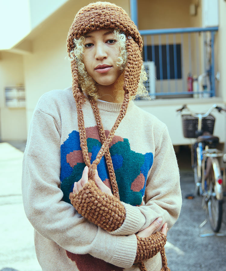 WOOL MIX HAND KNIT 2WAY HAT