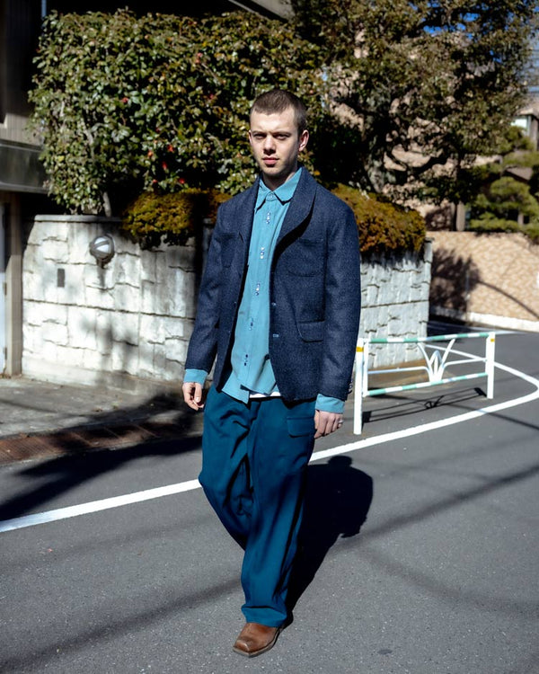 CORDUROY CUTTING WESTERN SHIRT (TURQUOISE BLUE)