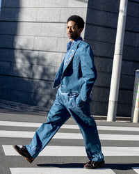 EMBROIDERY DENIM TAILORED JACKET (LIGHT BLUE)