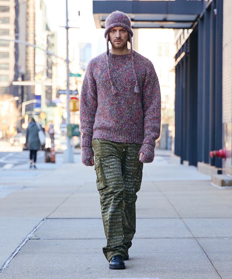 RAINBOW DYE MOHAIR HAND KNIT 2WAY HAT