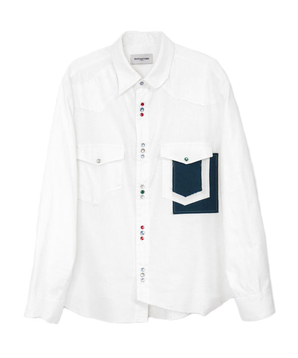 COTTON FLANNEL CUTTING WESTERN SHIRT (WHITE)