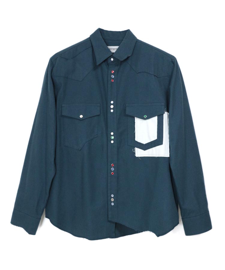 COTTON FLANNEL CUTTING WESTERN SHIRT (BLUE)